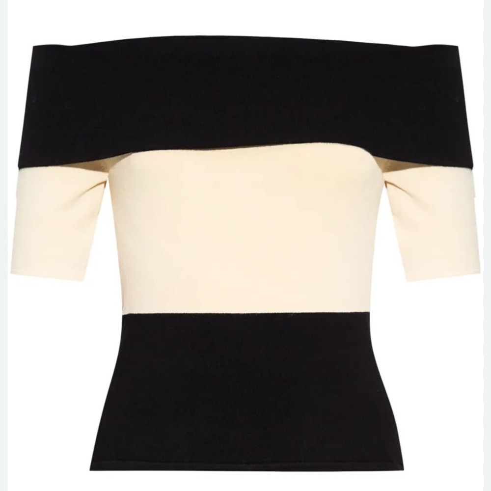 Posse - Women’s Theo Off-Shoulder Top - Black and Cream - Size: Small